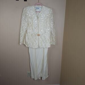 Vintage Karen Miller Tank Dress with Sequin Blazer in Cream Size 14